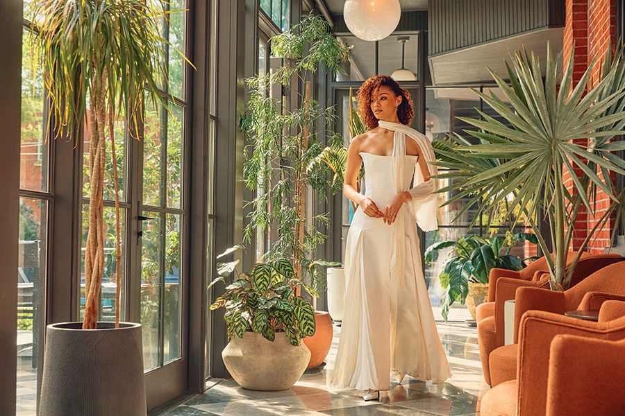 pretty engagement dresses Zapaka Women Simple White Ruffled Chiffon Engagement Party Dress with Slit Rehearsal Dinner Dress, White / US8 main image 1